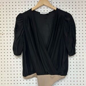 Amanda Uprichard Silk Black and Tan Bodysuit